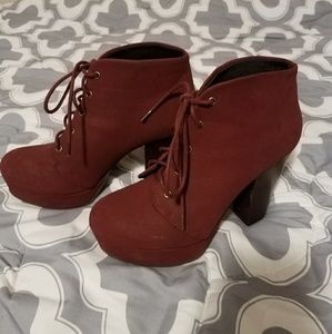 Burgundy platform ankle boots